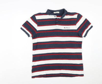 Ben Sherman Men's Navy Striped Cotton Polo Shirt Size L