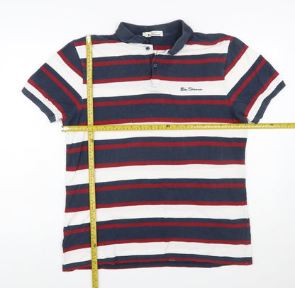 Ben Sherman Men's Navy Striped Cotton Polo Shirt Size L