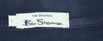 Ben Sherman Men's Navy Striped Cotton Polo Shirt Size L