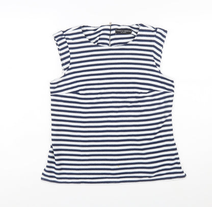 Dorothy Perkins Women Blue Striped Sleeveless Blouse Size 12