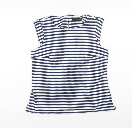 Dorothy Perkins Women Blue Striped Sleeveless Blouse Size 12