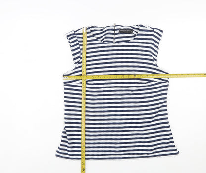 Dorothy Perkins Women Blue Striped Sleeveless Blouse Size 12