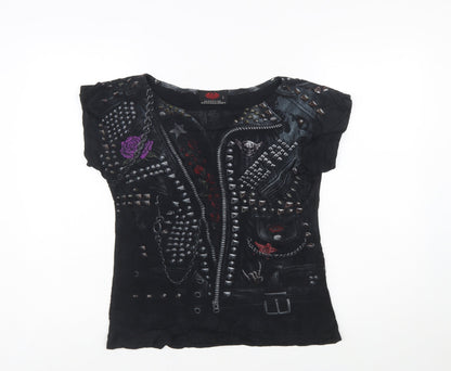 Spiral Womens Black Gothic Skull Studded T-Shirt Size L