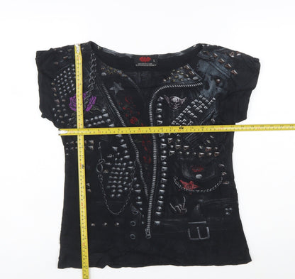 Spiral Womens Black Gothic Skull Studded T-Shirt Size L