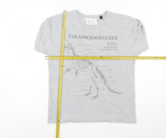Topshop Women’s Grey Dinosaur Print Short Sleeve T-Shirt Size L