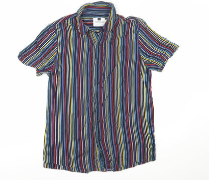 Topman Men's Multicoloured Striped Short Sleeve Button-Up Shirt Size M