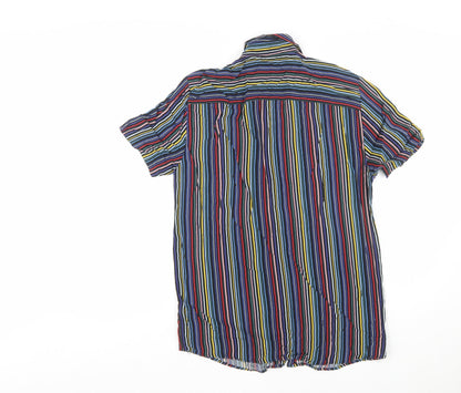 Topman Men's Multicoloured Striped Short Sleeve Button-Up Shirt Size M