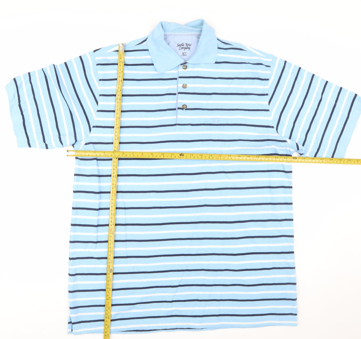 Savile Row Company Men’s Blue Striped Cotton Polo Shirt XL