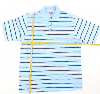 Savile Row Company Men’s Blue Striped Cotton Polo Shirt XL