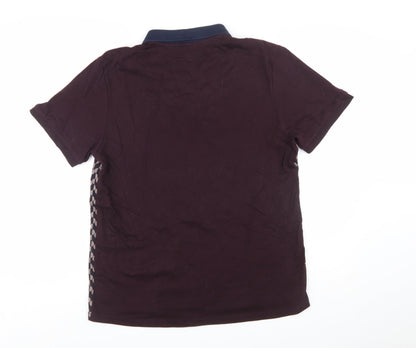 NEXT Men's Navy Burgundy Geometric Polo Shirt L Regular Fit 100% Cotton