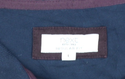 NEXT Men's Navy Burgundy Geometric Polo Shirt L Regular Fit 100% Cotton