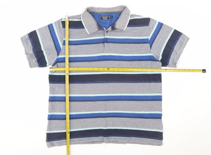 Maine New England Men's Blue Striped Cotton Polo Shirt L