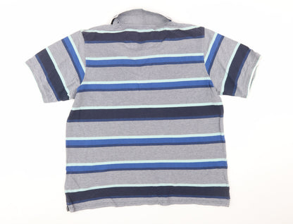 Maine New England Men's Blue Striped Cotton Polo Shirt L