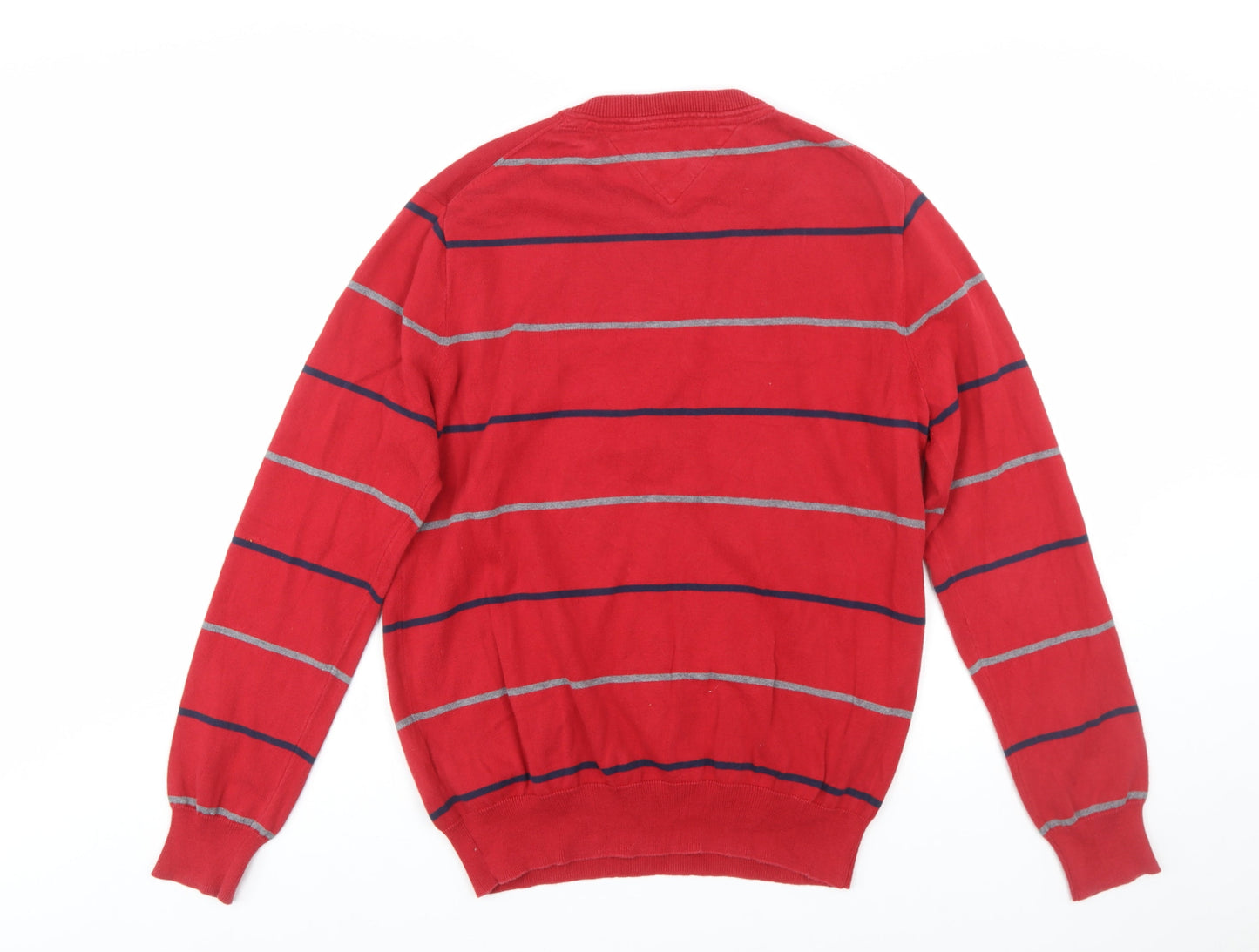 Tommy Hilfiger Men's Red Striped Cotton Crew Neck Jumper Size M