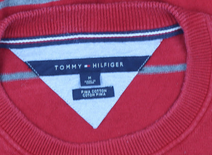 Tommy Hilfiger Men's Red Striped Cotton Crew Neck Jumper Size M