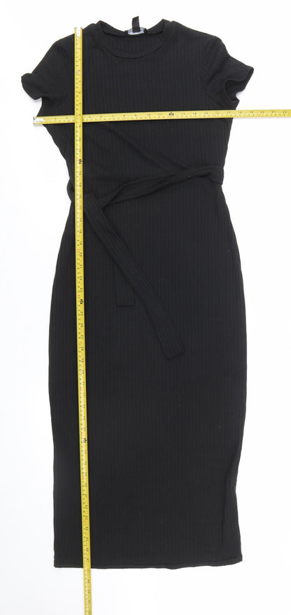 New Look Women’s Black Size 10 Bodycon Midi Belted Dress