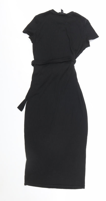 New Look Women’s Black Size 10 Bodycon Midi Belted Dress