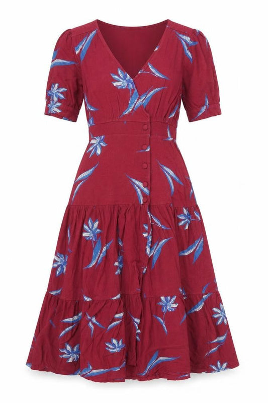 Monsoon Women Red Floral Midi Fit & Flare Dress Size S