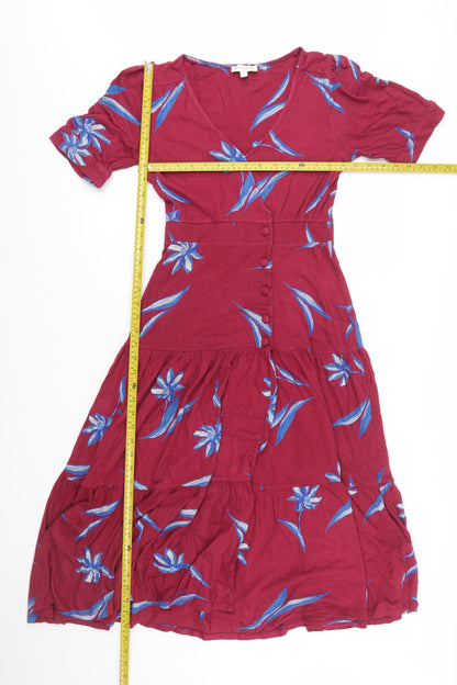 Monsoon Women Red Floral Midi Fit & Flare Dress Size S
