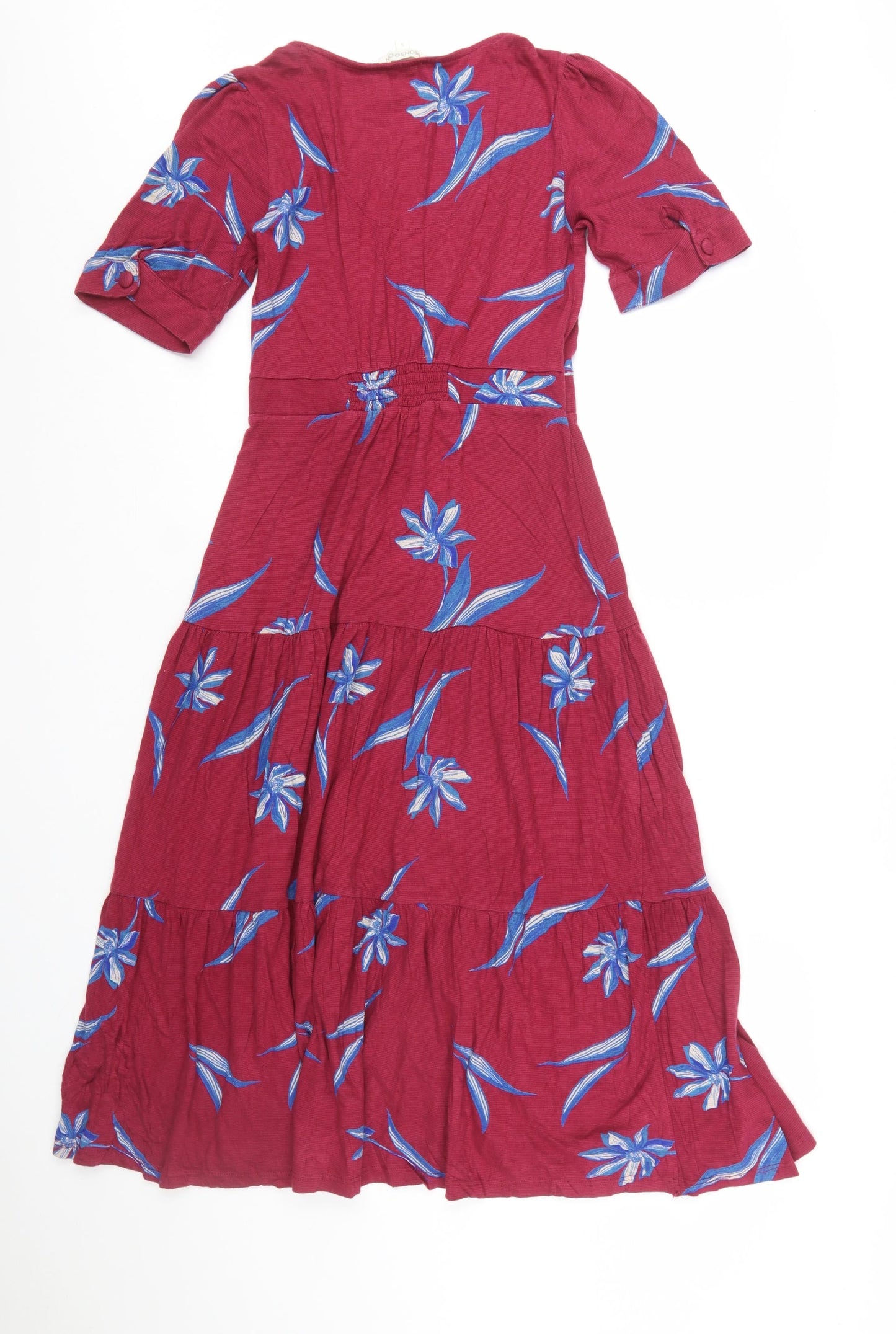 Monsoon Women Red Floral Midi Fit & Flare Dress Size S