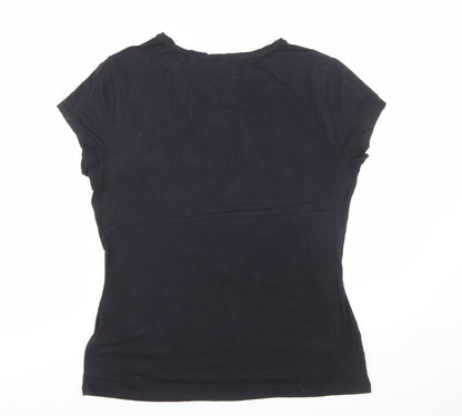 Ted Baker Women's Black Beaded Crew Neck Short Sleeve Top Size 14