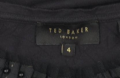 Ted Baker Women's Black Beaded Crew Neck Short Sleeve Top Size 14
