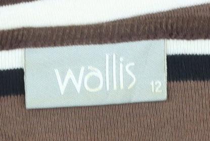 Wallis Women’s Brown Striped 3/4 Sleeve V-Neck Cotton T-Shirt Size 12