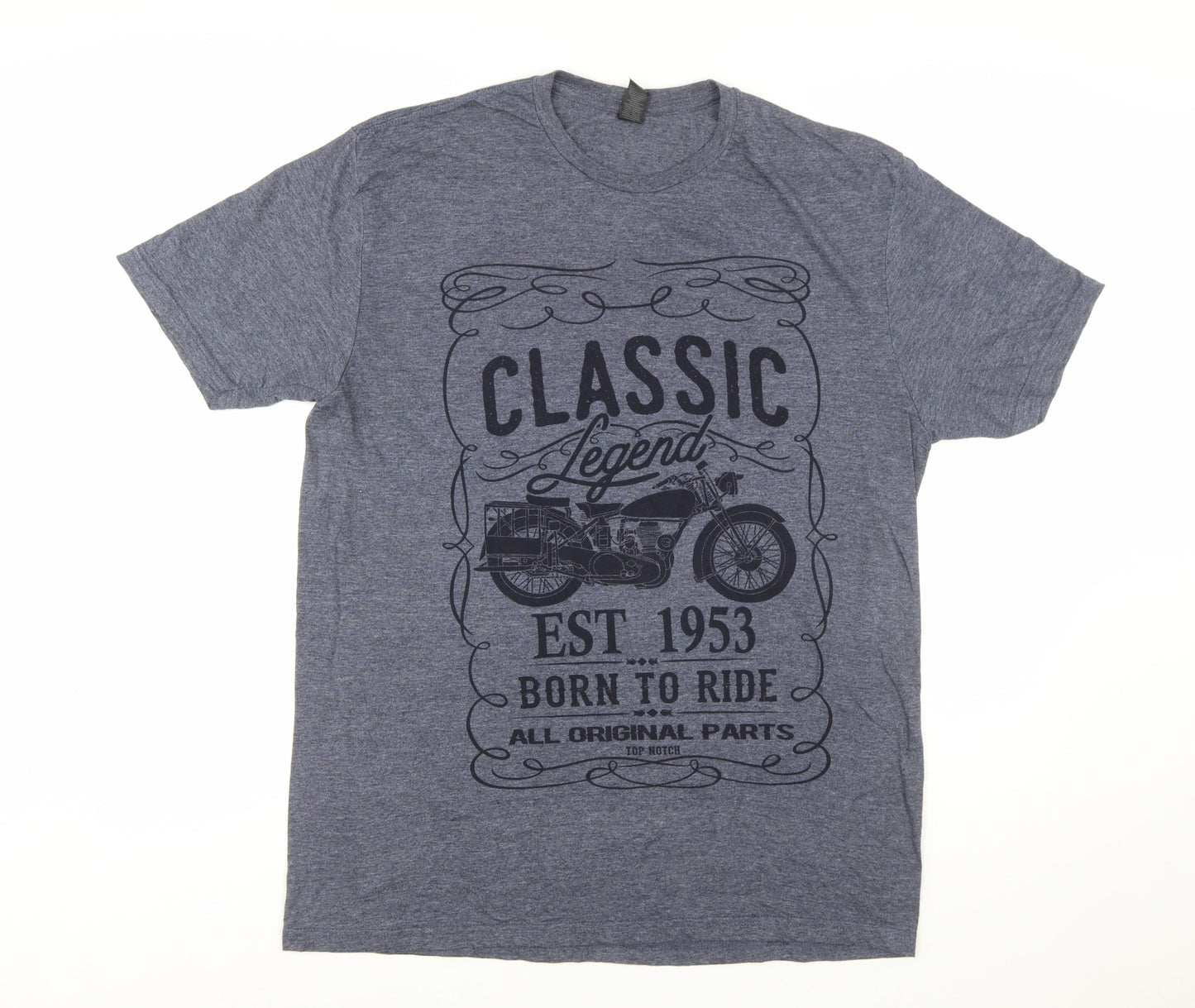 Gildan Men's Blue Classic Motorcycle Graphic Short Sleeve T-Shirt - L