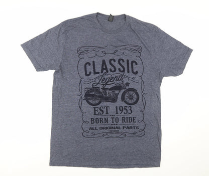 Gildan Men's Blue Classic Motorcycle Graphic Short Sleeve T-Shirt - L