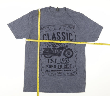 Gildan Men's Blue Classic Motorcycle Graphic Short Sleeve T-Shirt - L
