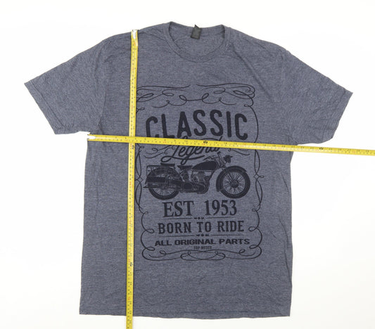 Gildan Men's Blue Classic Motorcycle Graphic Short Sleeve T-Shirt - L