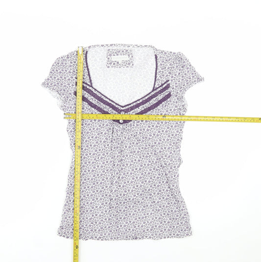 Rocha John Rocha Women's White Floral V-Neck Tunic Blouse Size 8