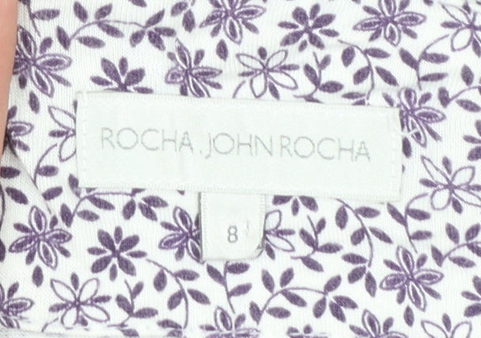 Rocha John Rocha Women's White Floral V-Neck Tunic Blouse Size 8