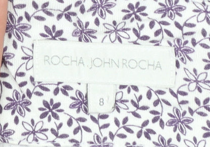 Rocha John Rocha Women's White Floral V-Neck Tunic Blouse Size 8