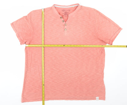Mantaray Men's Pink XL Vintage Wash Henley Short Sleeve T-Shirt