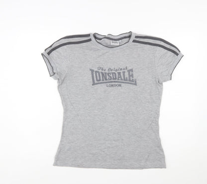 Lonsdale Women’s Grey Logo T-Shirt Size 16 Short Sleeve Jersey Top
