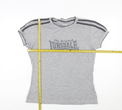 Lonsdale Women’s Grey Logo T-Shirt Size 16 Short Sleeve Jersey Top