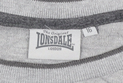 Lonsdale Women’s Grey Logo T-Shirt Size 16 Short Sleeve Jersey Top