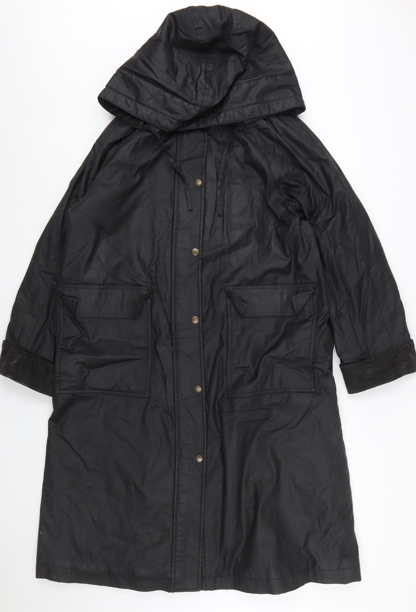 Marks and Spencer Women's Black Waxed Long Hooded Rain Coat Size 12