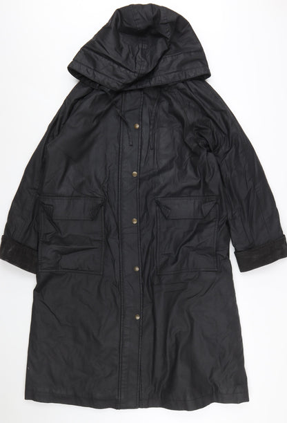 Marks and Spencer Women's Black Waxed Long Hooded Rain Coat Size 12