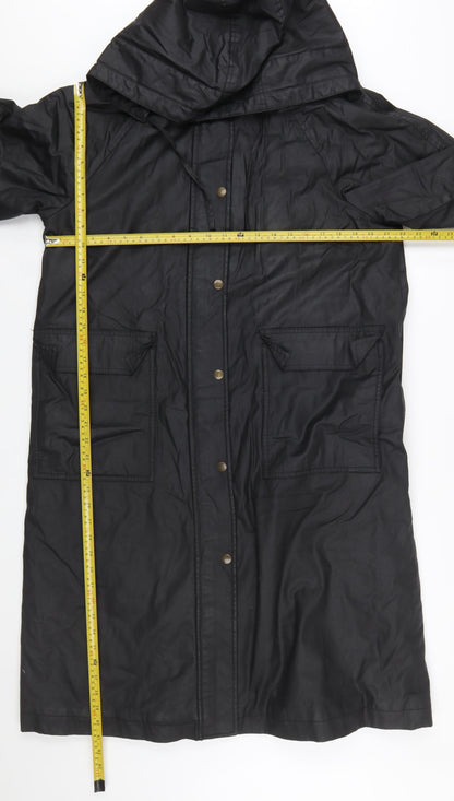 Marks and Spencer Women's Black Waxed Long Hooded Rain Coat Size 12