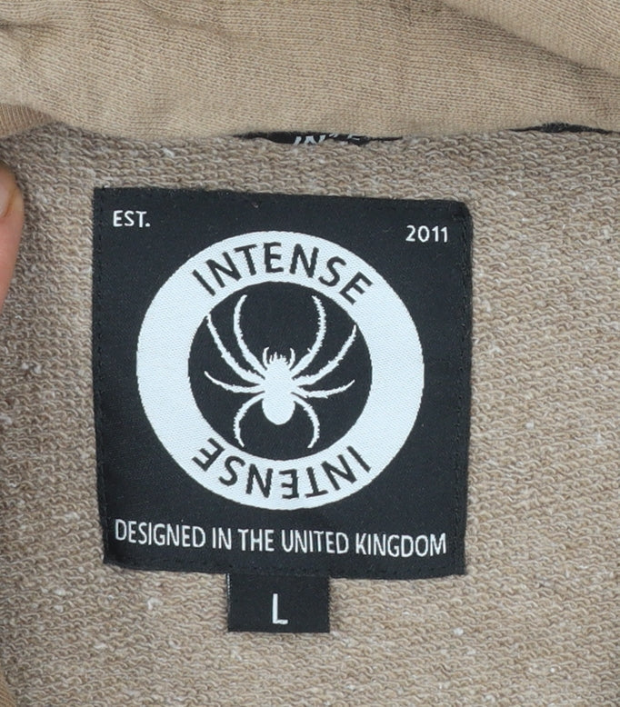 Intense Mens Beige Pullover Hoodie Size L Regular Fit Cotton Blend