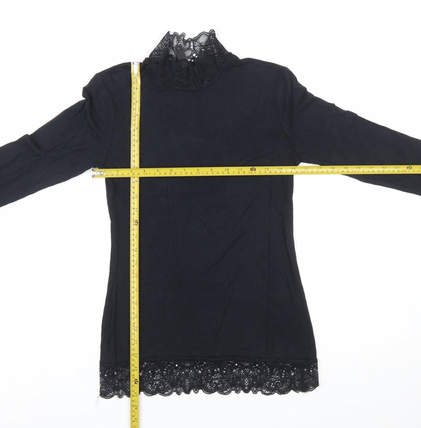 Y.A.S Women’s Black Lace High Neck Long Sleeve Tunic Blouse Size M