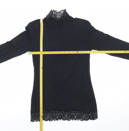 Y.A.S Women’s Black Lace High Neck Long Sleeve Tunic Blouse Size M