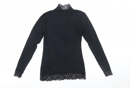 Y.A.S Women’s Black Lace High Neck Long Sleeve Tunic Blouse Size M