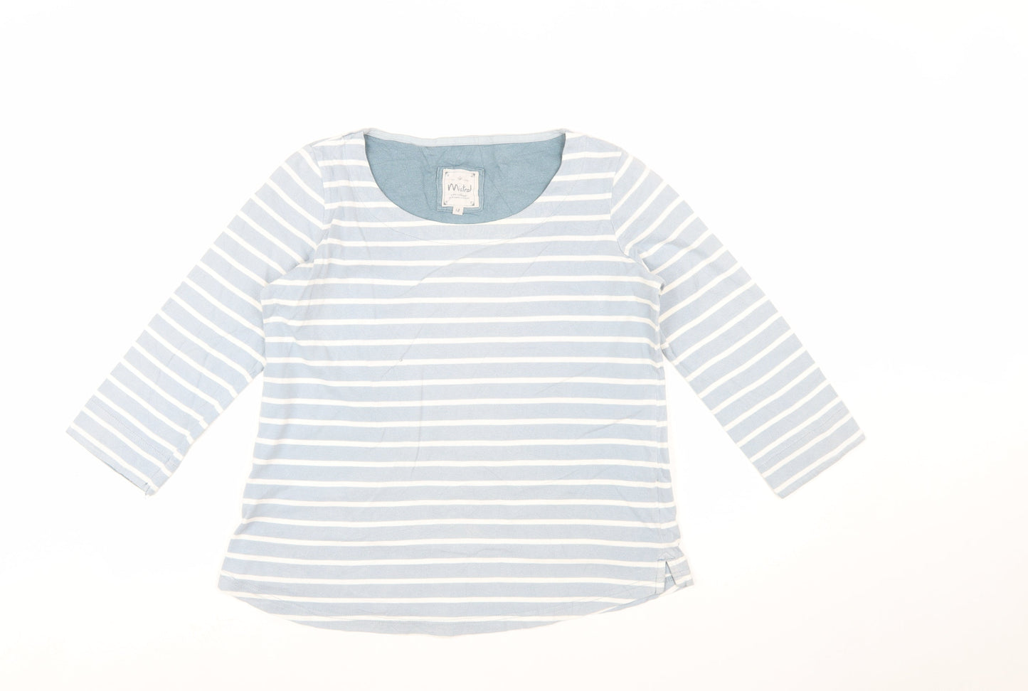 Mistral Women's Blue Striped 3/4 Sleeve Cotton T-Shirt Size 12