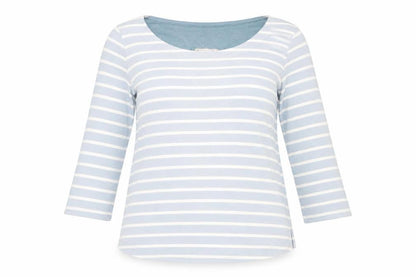 Mistral Women's Blue Striped 3/4 Sleeve Cotton T-Shirt Size 12