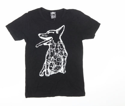 Inkast Women's Black Dog Print Cotton T-Shirt Medium
