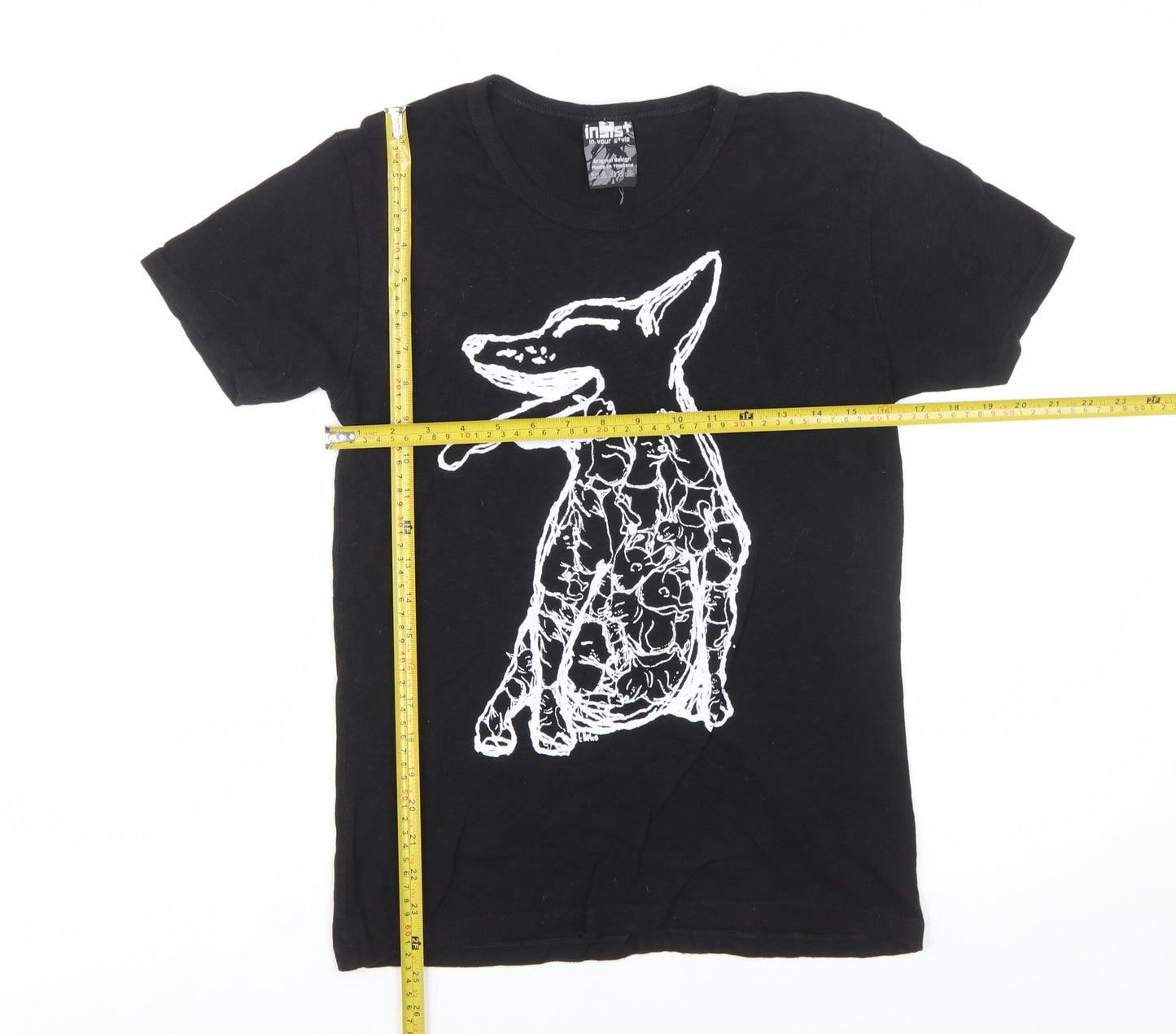 Inkast Women's Black Dog Print Cotton T-Shirt Medium