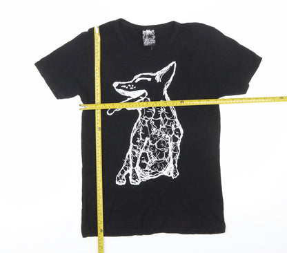 Inkast Women's Black Dog Print Cotton T-Shirt Medium